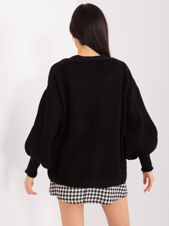 Black Knit Set with Puff Sleeves