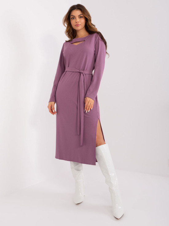 Purple Midi Dress with Neckline Cut