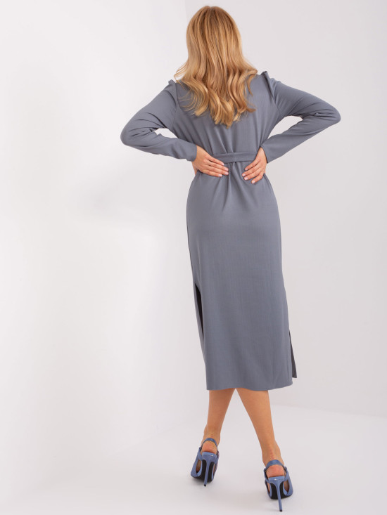 Graphite Midi Cocktail Dress with Stripes