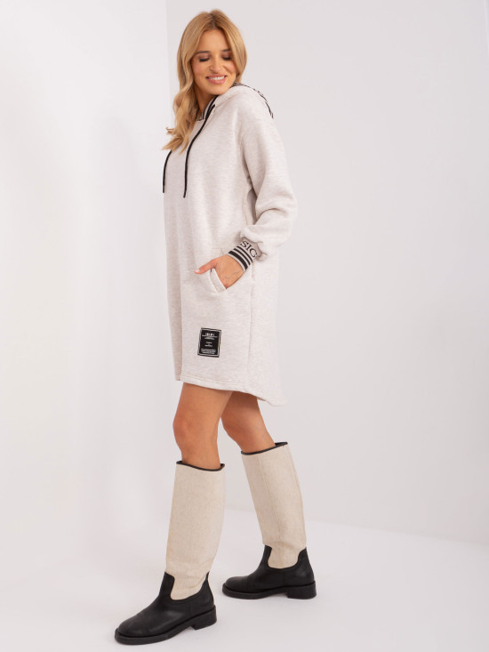 Light Beige Melange Hooded Dress