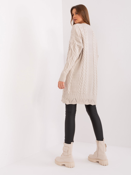 Beige Midi Dress with Long Sleeves