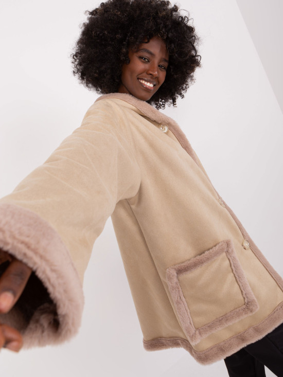Beige Winter Coat with Hood