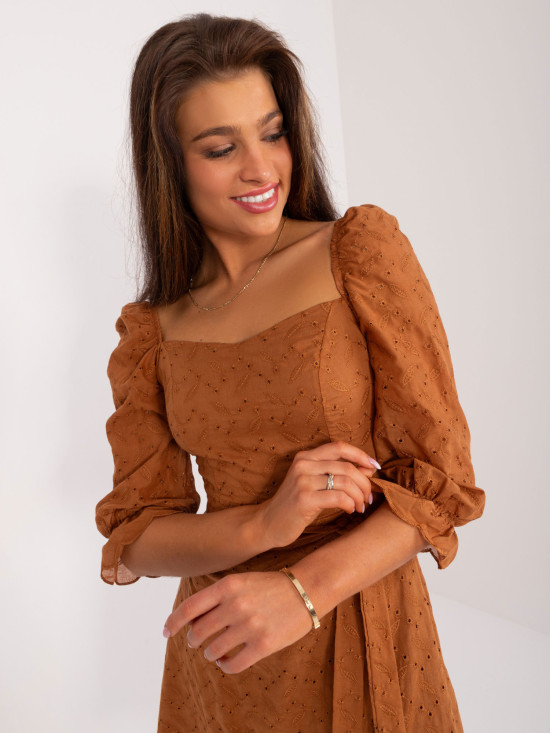 Beige Flared Dress with Embroidery