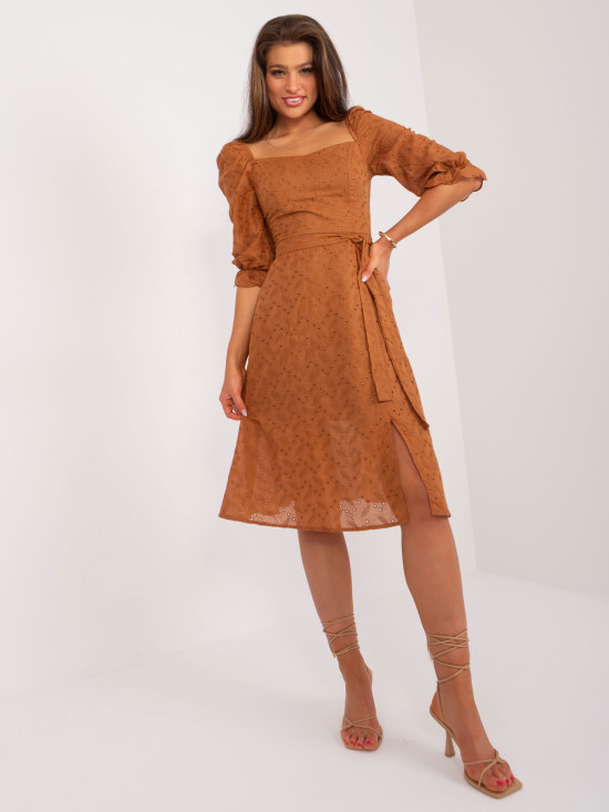 Beige Flared Dress with Embroidery
