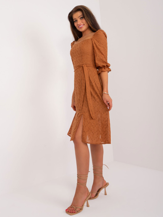 Beige Flared Dress with Embroidery