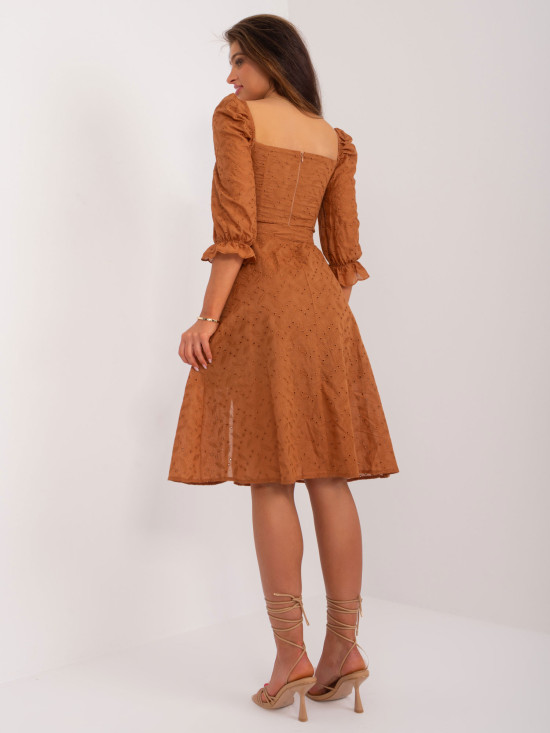 Beige Flared Dress with Embroidery