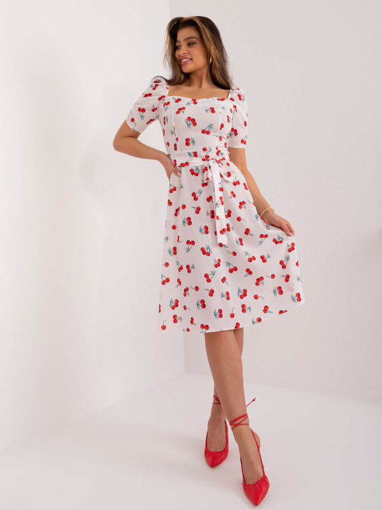 White Flared Dress with Belt