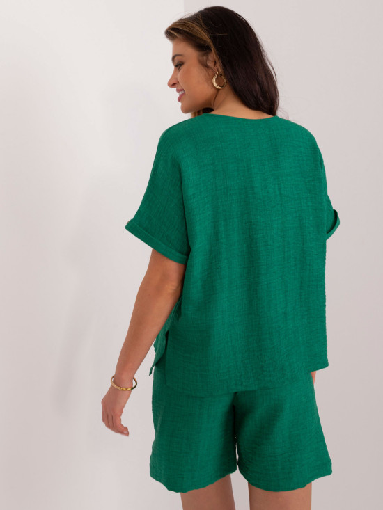 Dark Green Women's Summer Set with Slit Blouse