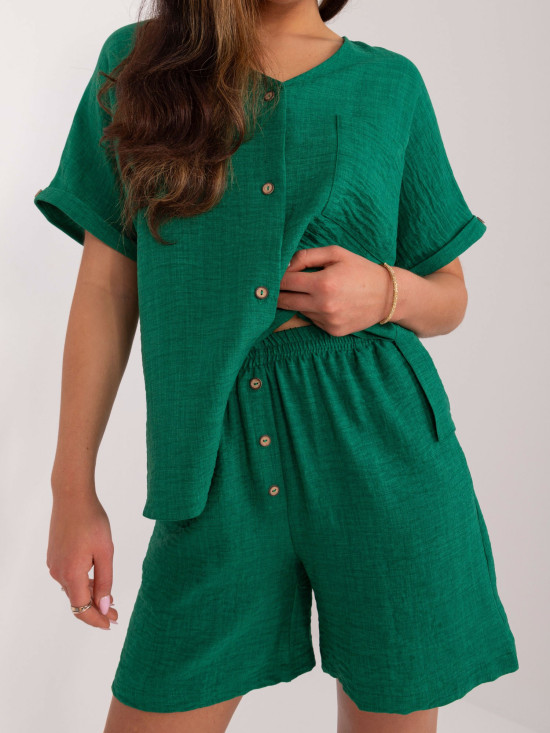 Dark Green Women's Summer Set with Slit Blouse