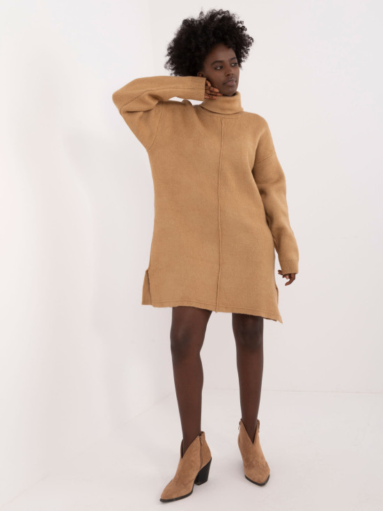 Stylish Brown Mini Dress with Long Sleeves