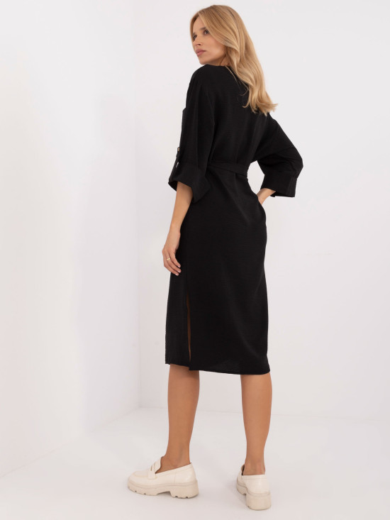 Elegant Black Midi Dress with 3/4 Sleeves