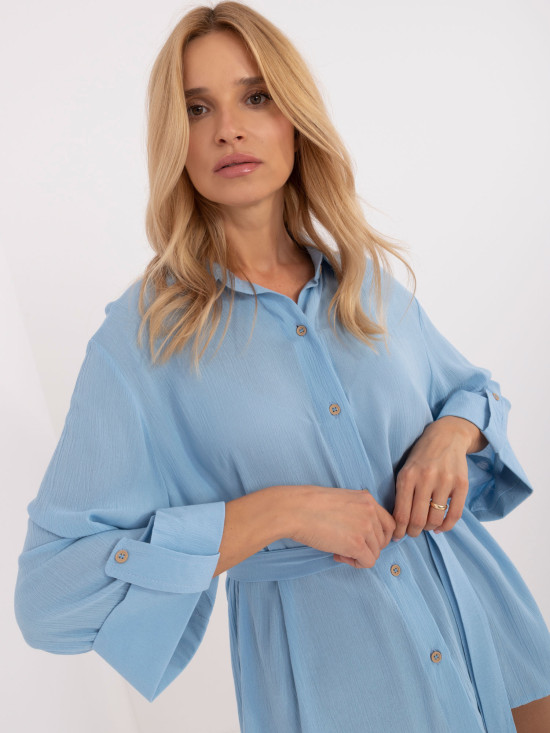 Blue Elegant Shirt with 3/4 Sleeves