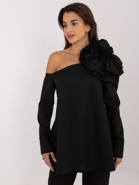 Elegant Black Blouse with Asymmetrical Neckline