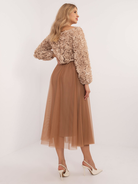 Midi Tulle Skirt in Camel Color