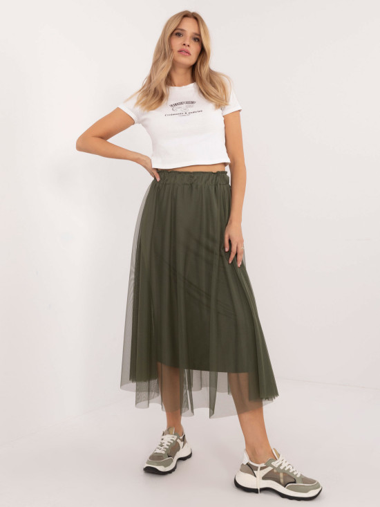 Midi Tulle Skirt in Khaki
