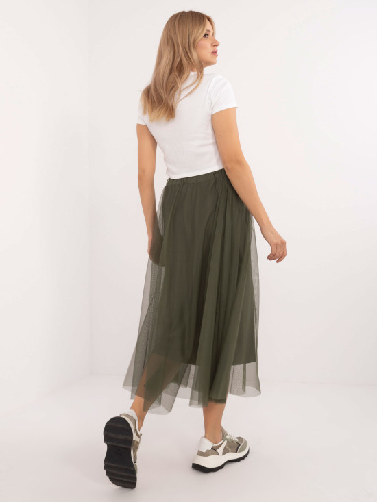 Midi Tulle Skirt in Khaki