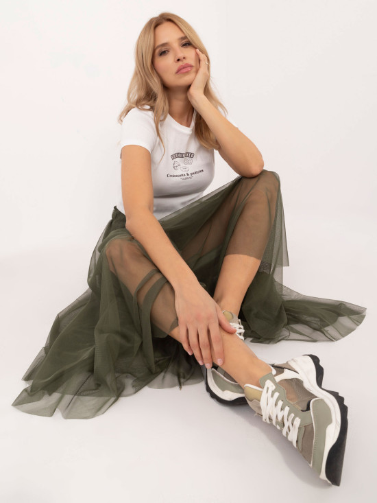 Midi Tulle Skirt in Khaki