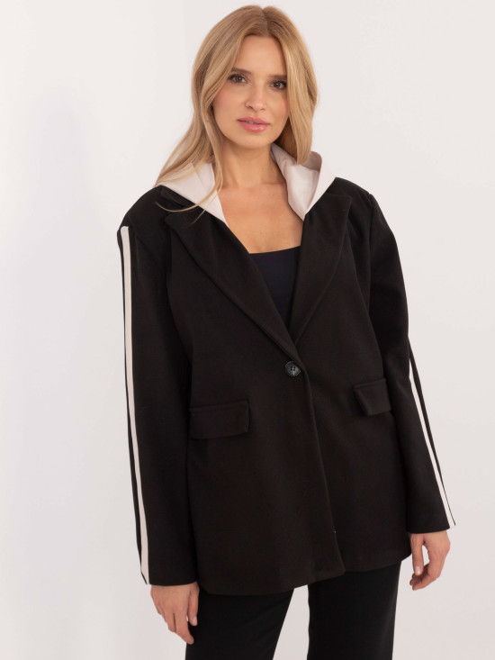 Stylish Black Blazer with Removable Hood
