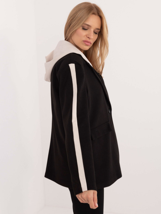 Stylish Black Blazer with Removable Hood