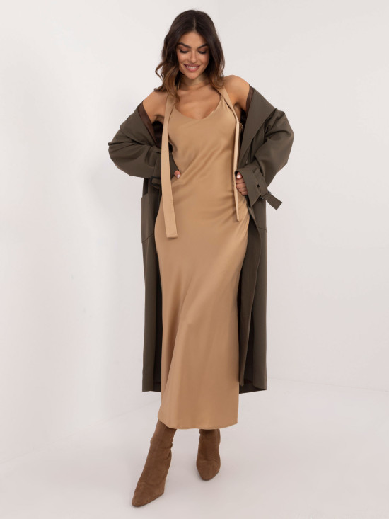 Elegant Flared Dress in Camel Color