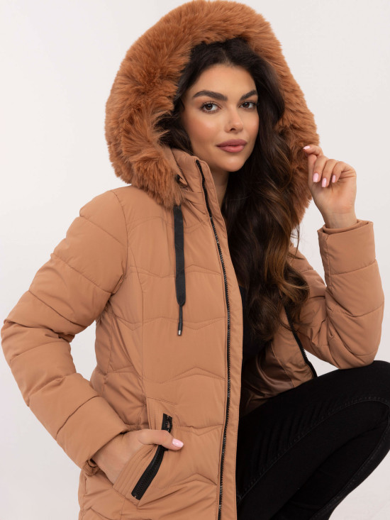 Comfortable Winter Jacket with Hood in Camel Color
