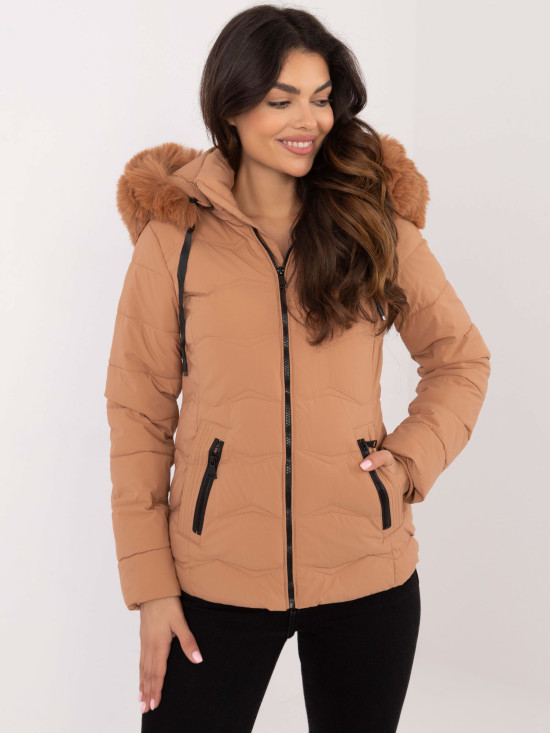 Comfortable Winter Jacket with Hood in Camel Color