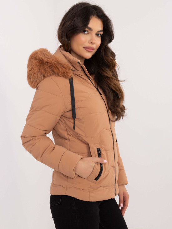 Comfortable Winter Jacket with Hood in Camel Color