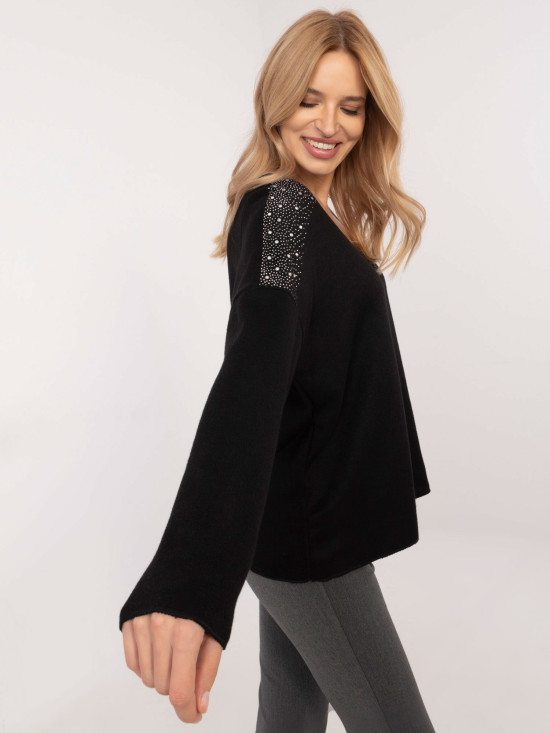 Elegant Black Sweater with Application