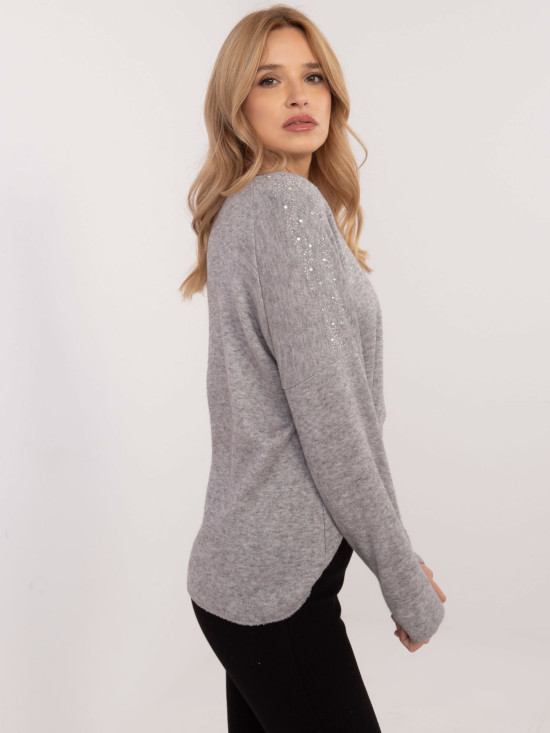Elegant Gray Sweater with Application