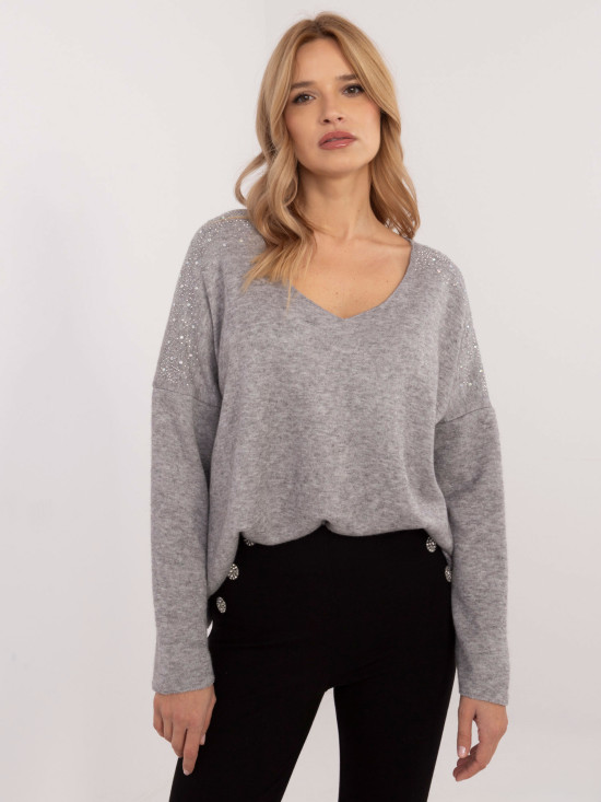 Elegant Gray Sweater with Application