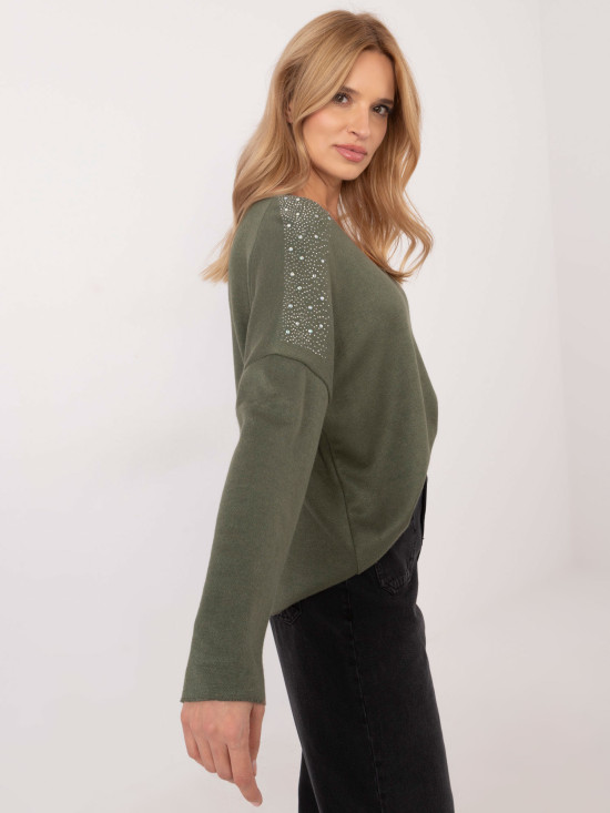 Elegant khaki sweater with application