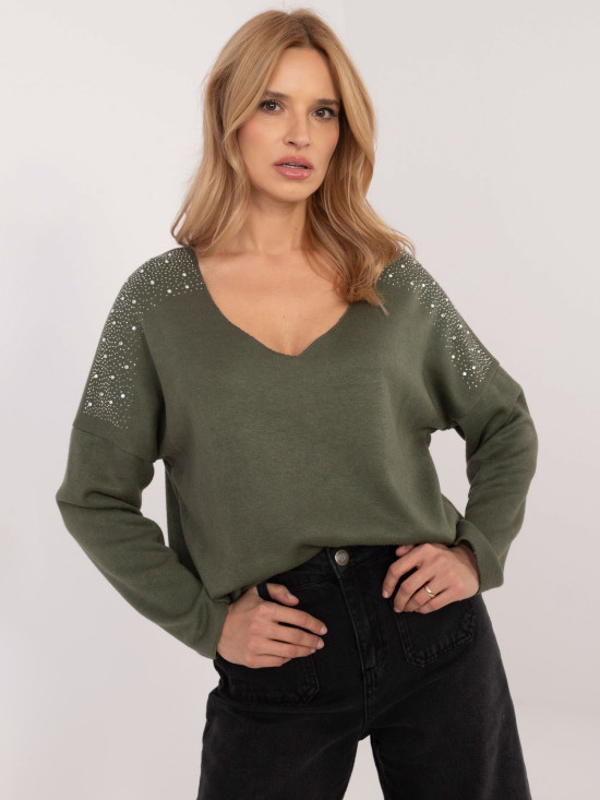 Elegant khaki sweater with application