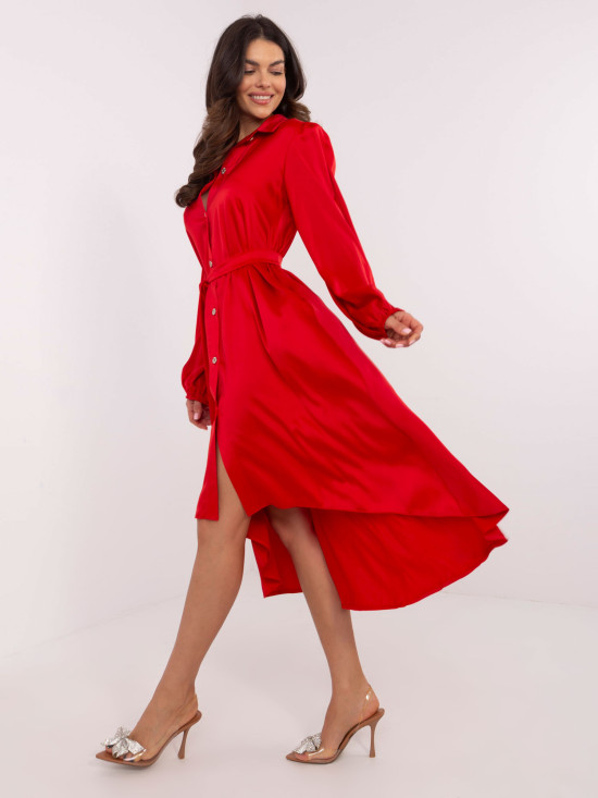 Asymmetrical Red Dress with Long Sleeves