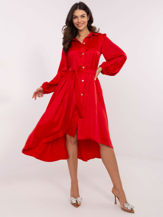 Asymmetrical Red Dress with Long Sleeves