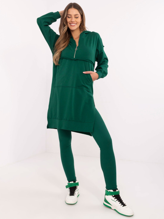 Stylish Hooded Set in Dark Green