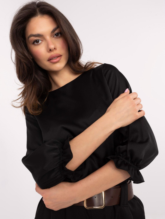 Elegant Black Blouse with 3/4 Sleeves