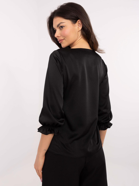 Elegant Black Blouse with 3/4 Sleeves