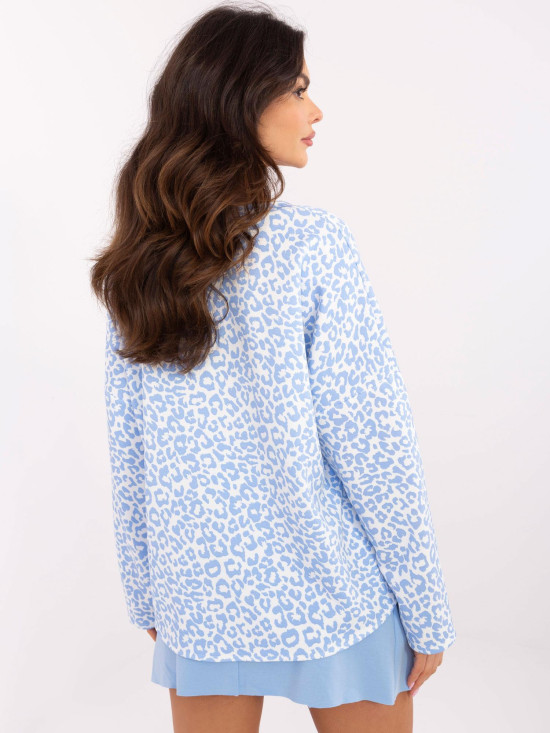 Stylish White Blouse with Blue Animal Print