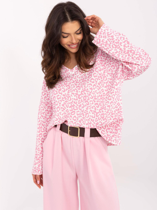 Stylish White Blouse with Pink Pattern