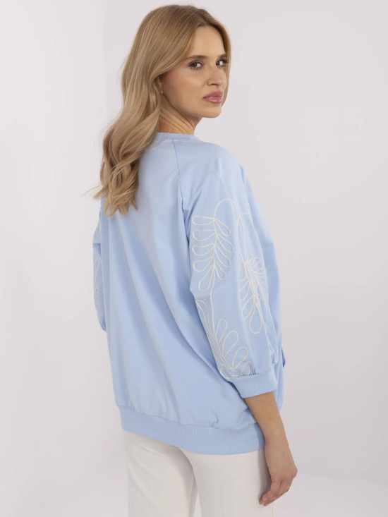 Stylish Light Blue Blouse with 3/4 Sleeves