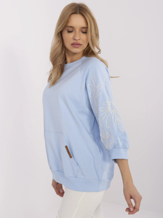 Stylish Light Blue Blouse with 3/4 Sleeves