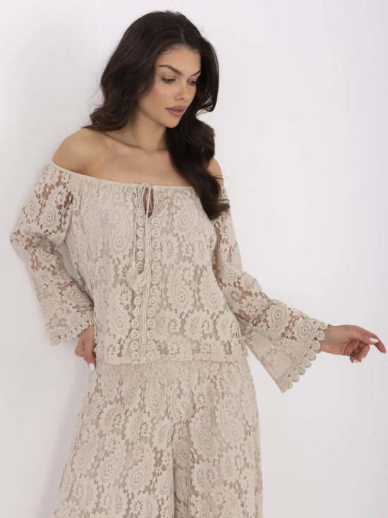 Elegant Beige Blouse with Lace