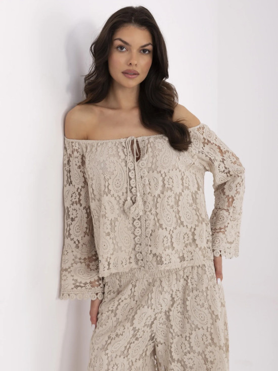Elegant Beige Blouse with Lace