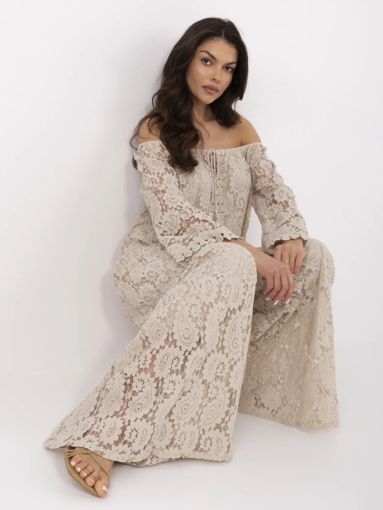 Elegant Beige Pants with Lace