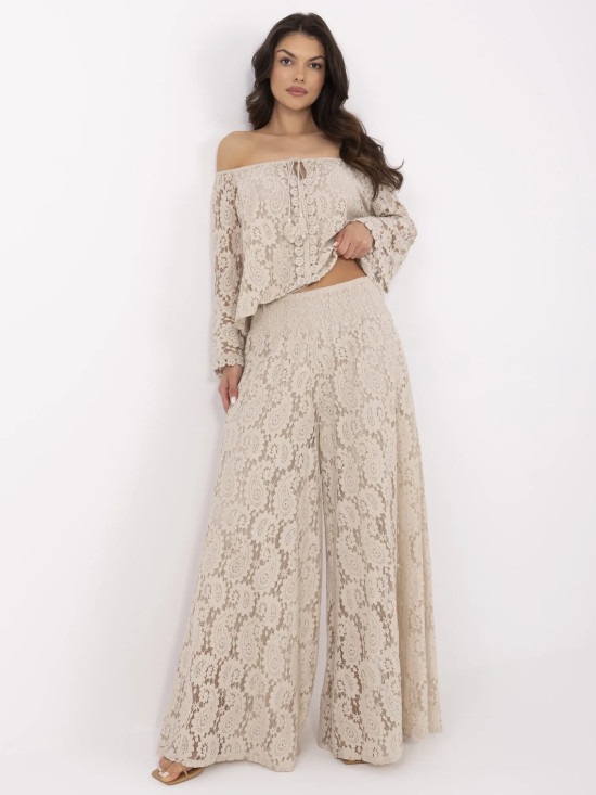 Elegant Beige Pants with Lace