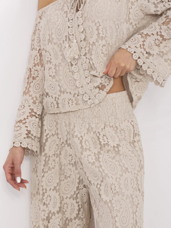 Elegant Beige Pants with Lace