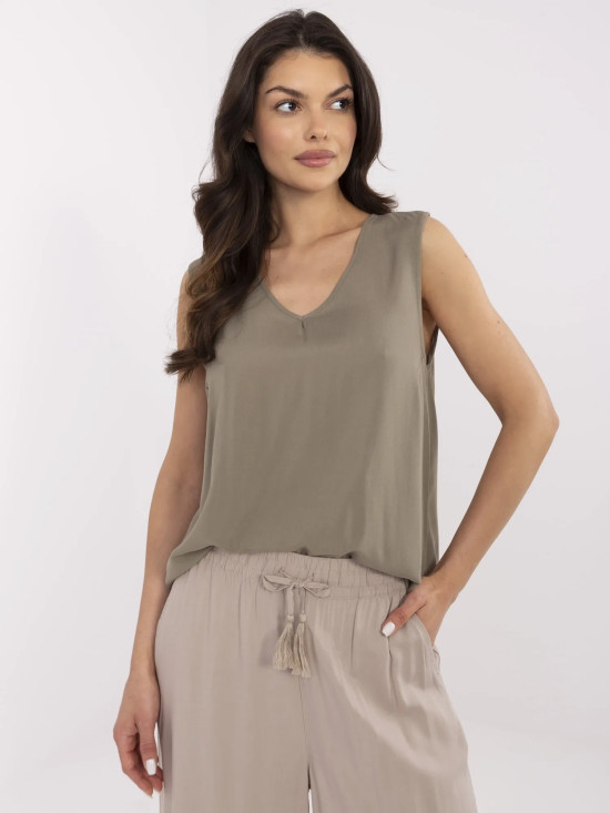 Stylish Khaki Sleeveless Blouse