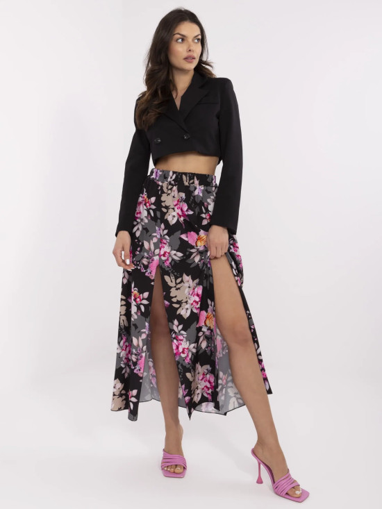 Black Floral Midi Skirt
