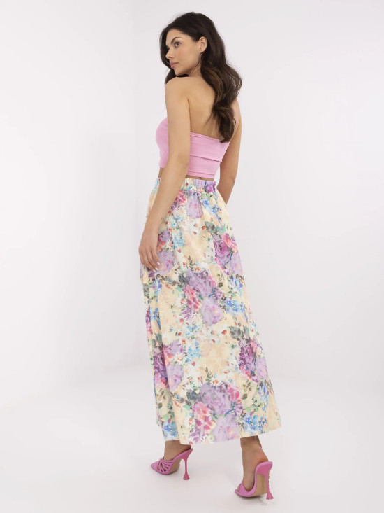 Beige Midi Skirt with Floral Pattern