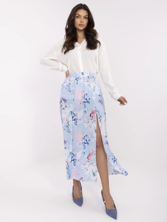 Floral Midi Skirt in Light Blue